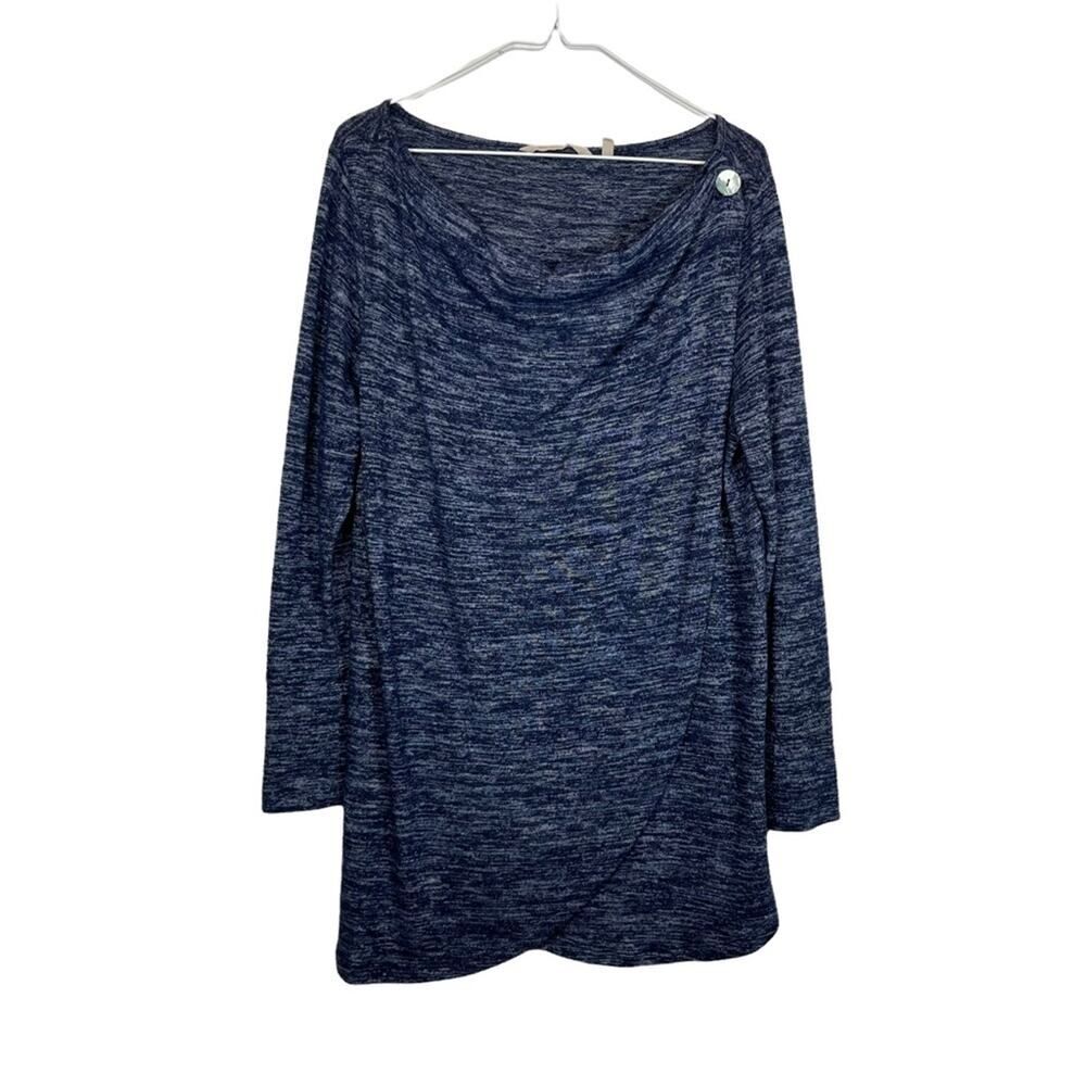 Soft Surroundings Spring Air Navy Blue Heathered Button Shoulder Sweater Tunic